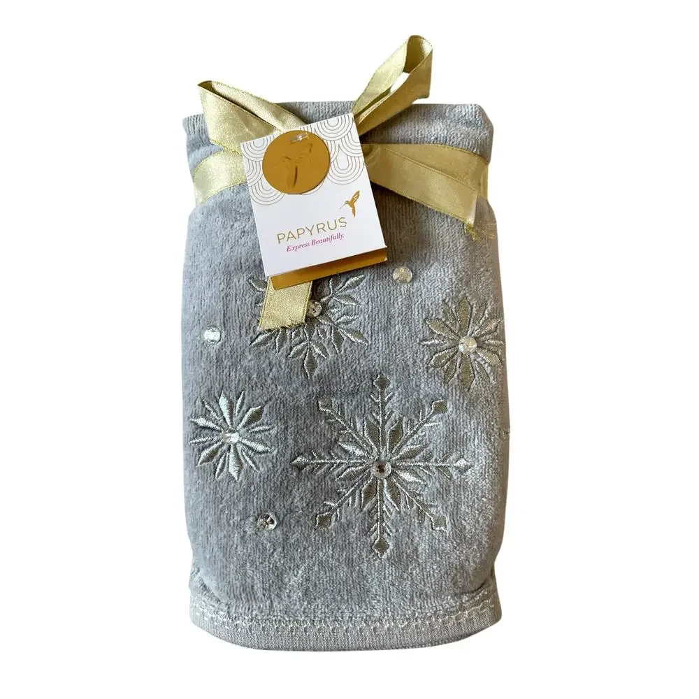 Papyrus Embroidered SNOWFLAKE Hand Towels 18x28 Gray 100% Cotton Set of 2 New
